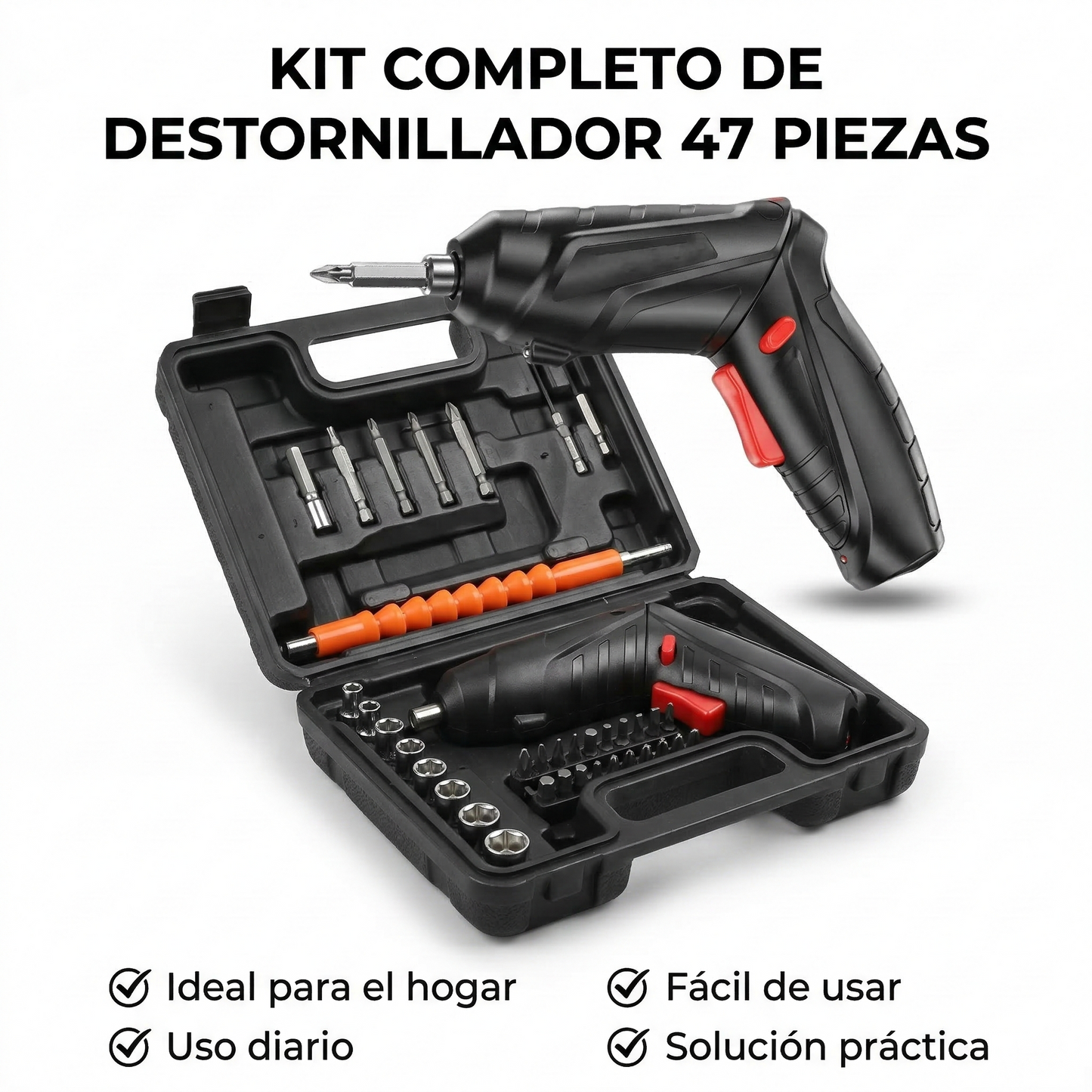 DESTORNILLADOR INALÁMBRICO 47 PCS – TODO EN UNA SOLA HERRAMIENTA ⚡🔧