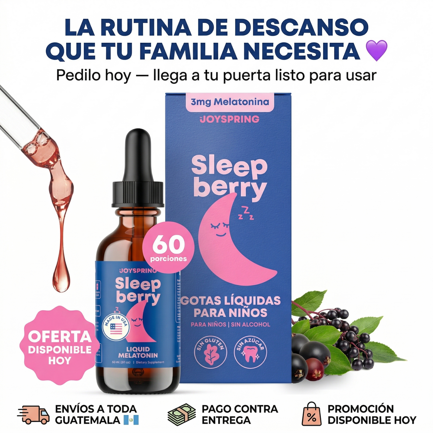 GOTAS SLEEPBERRY PARA NIÑOS 🌙 — Apoya la rutina de descanso nocturno de forma natural, sin azúcar y sin alcohol