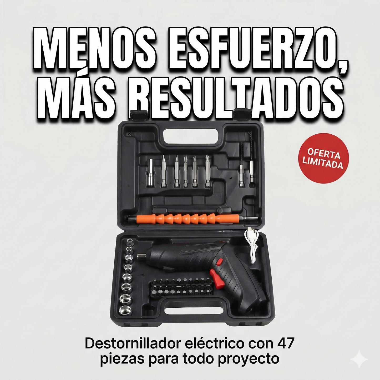 DESTORNILLADOR INALÁMBRICO 47 PCS – TODO EN UNA SOLA HERRAMIENTA ⚡🔧