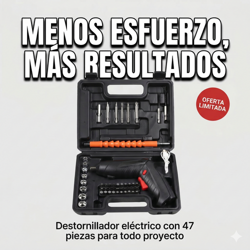 DESTORNILLADOR INALÁMBRICO 47 PCS – TODO EN UNA SOLA HERRAMIENTA ⚡🔧